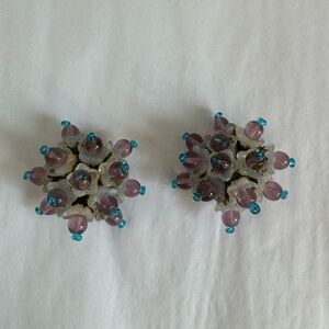 Vintage Molded Glass Floral Earrings